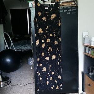 Black with Gold Floral Crepe Maxi Dress